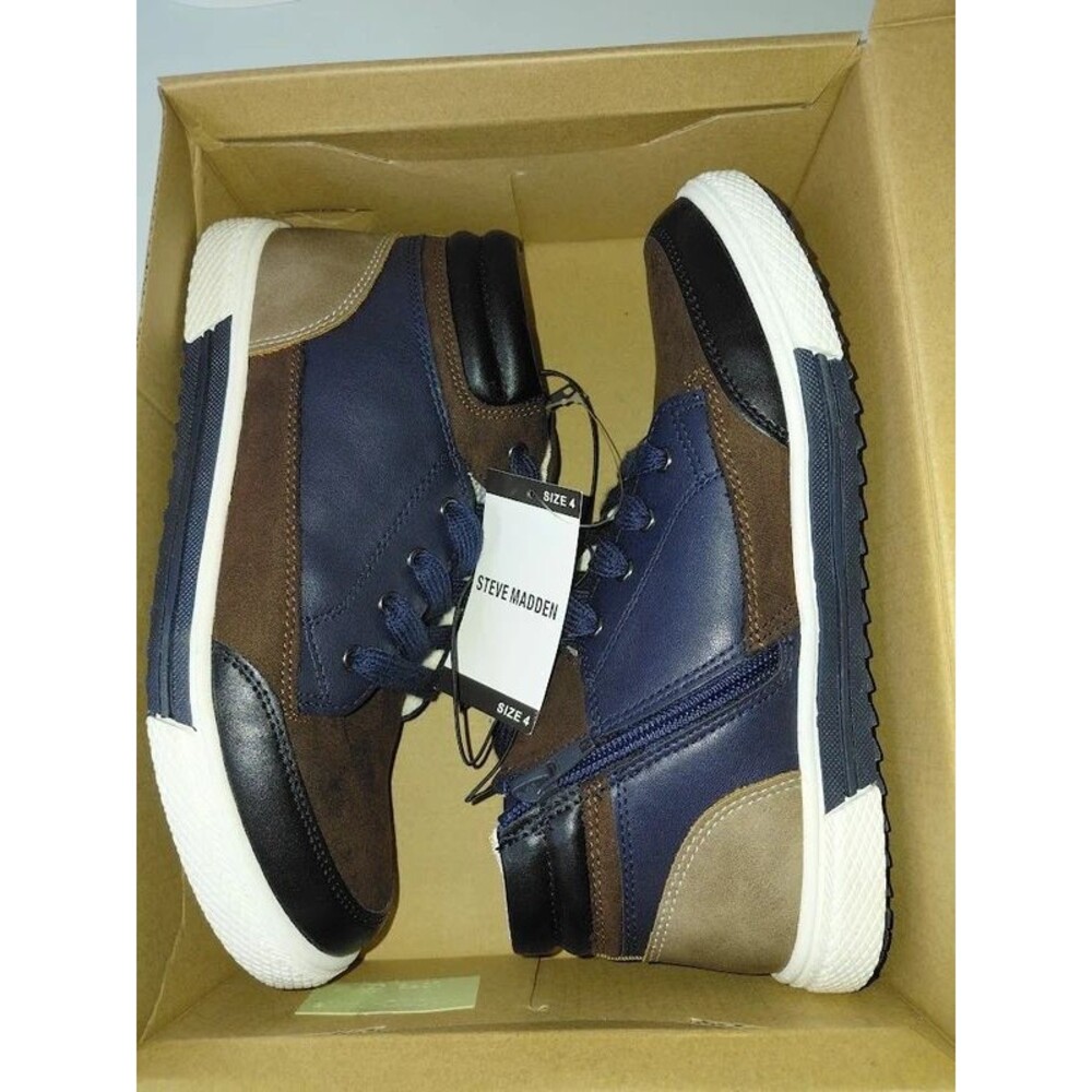 Steve Madden Blue Suede Sparkle Wedge High Top Sneakers Youth 4 NWT NIB